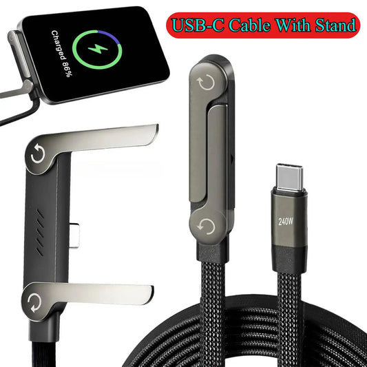 240W USB-C Fast Charging Cable with Foldable Phone Stand